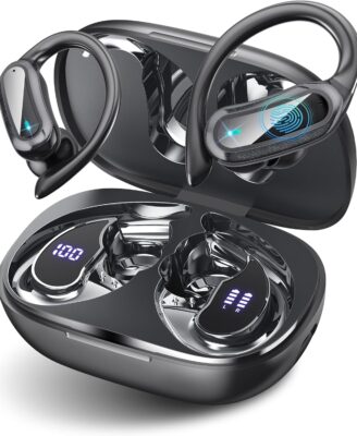 Wireless Earbuds Bluetooth 5.4 Headphones, 54H Playtime Stereo Earphones with Noise Cancelling Mic, IPX7 Waterproof, Fast Charging and Comfort Fit Ear Buds for Fitness/Sports/Workouts/Travel Black