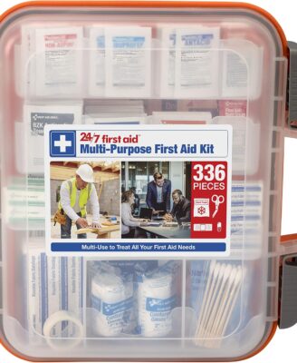 24/7 First Aid OSHA Compliant First aid Kit, All-Purpose 100-Person Emergency First Aid Kit for Business, Home, and Car in Plastic Case with Easy-Slide Latches, 336 Pieces